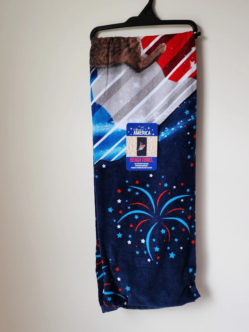 Patriotic Cat Rocket Beach Towel - Blue Red White